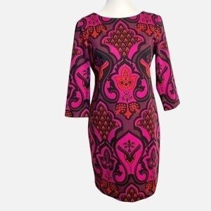 Just Taylor Dark Pink Paisley Long Sleeve Midi Dress
